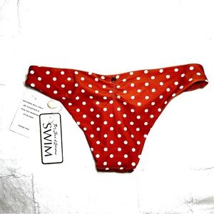 New FOR LOVE & LEMONS Red Burnt Orange Polka Dot Cinched Ruched Bikini Bottom S